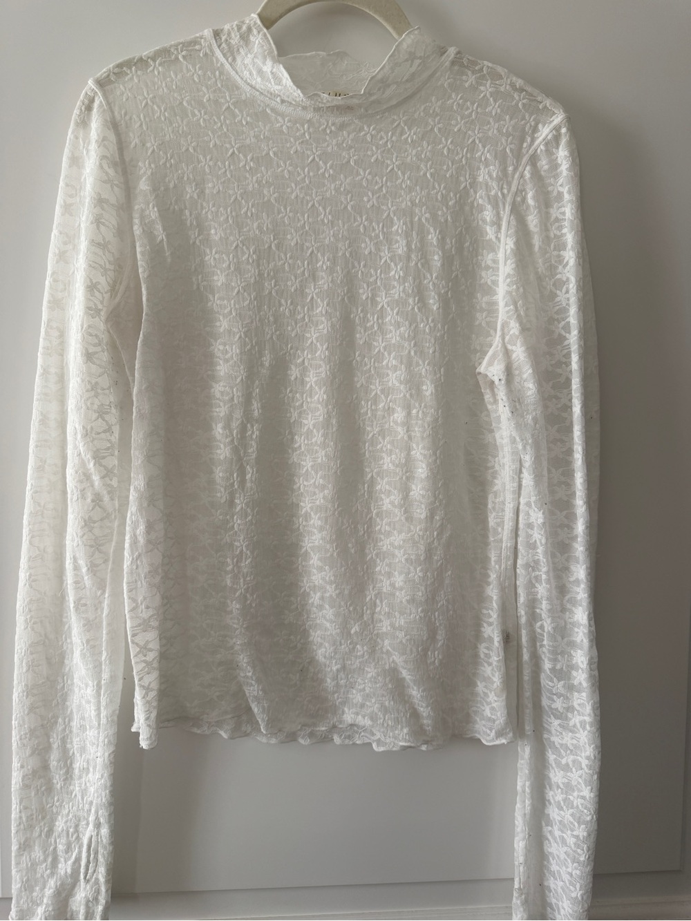 Free People Women's White Lace Long-Sleeve Mock Neck Top